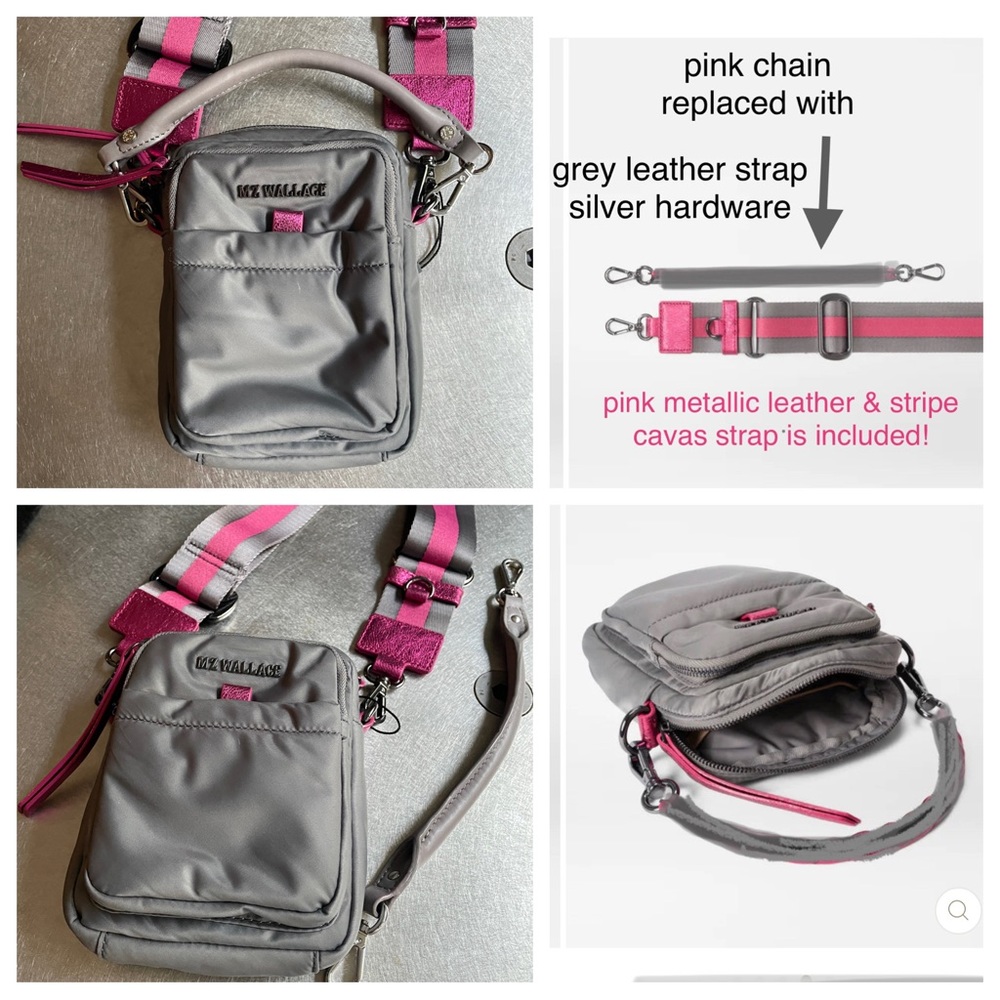 MZW Bowery Crossbody Mini in Ash! Grey & Pink, adjustable removable strap,NWOT. - Picture 7 of 14